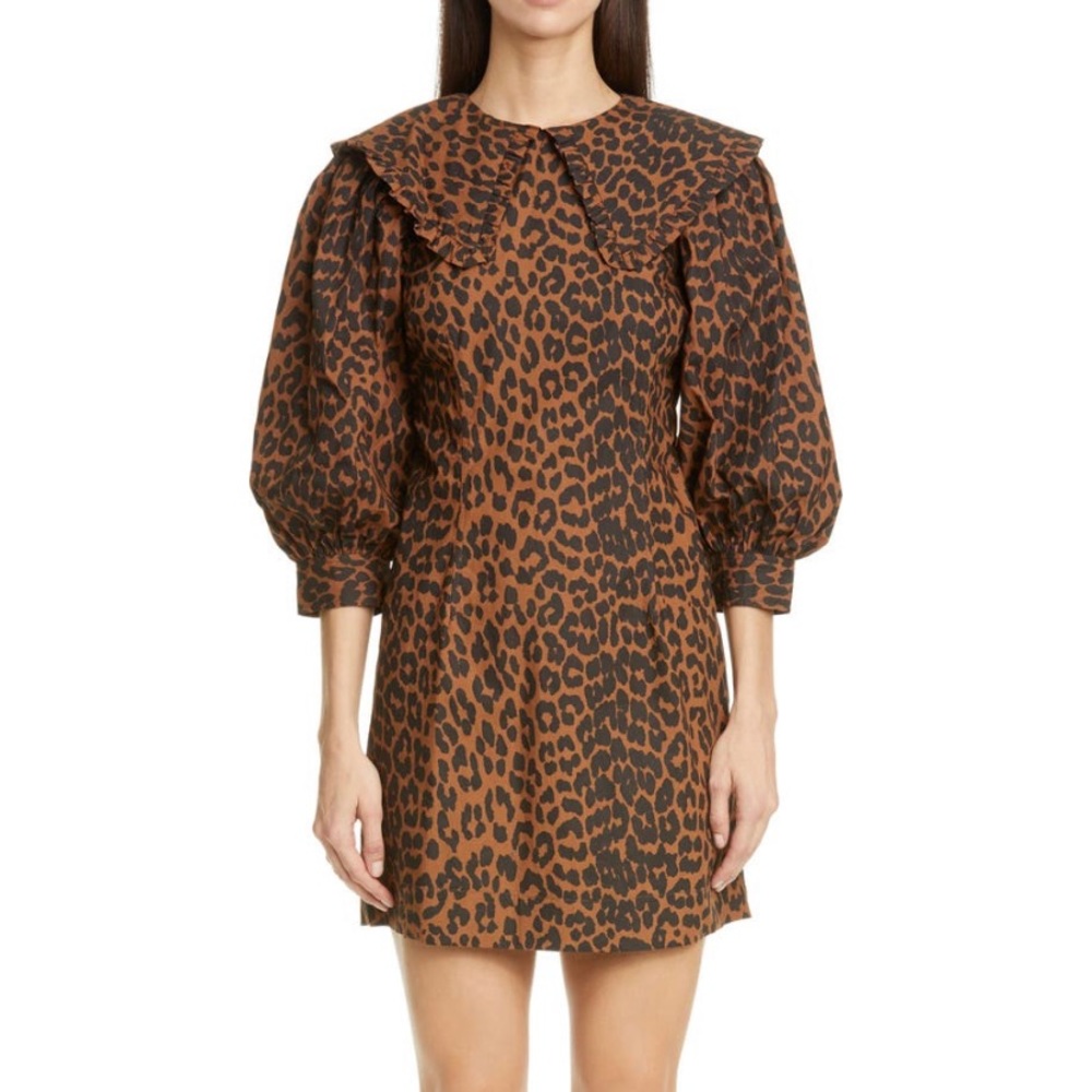 Ganni Leopard Poplin Minidress